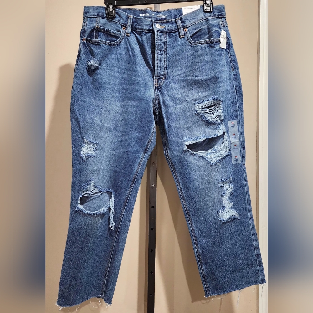 NWT Old Navy High-Waisted Button-Fly Slouchy Straight Cropped Jeans Size 14R